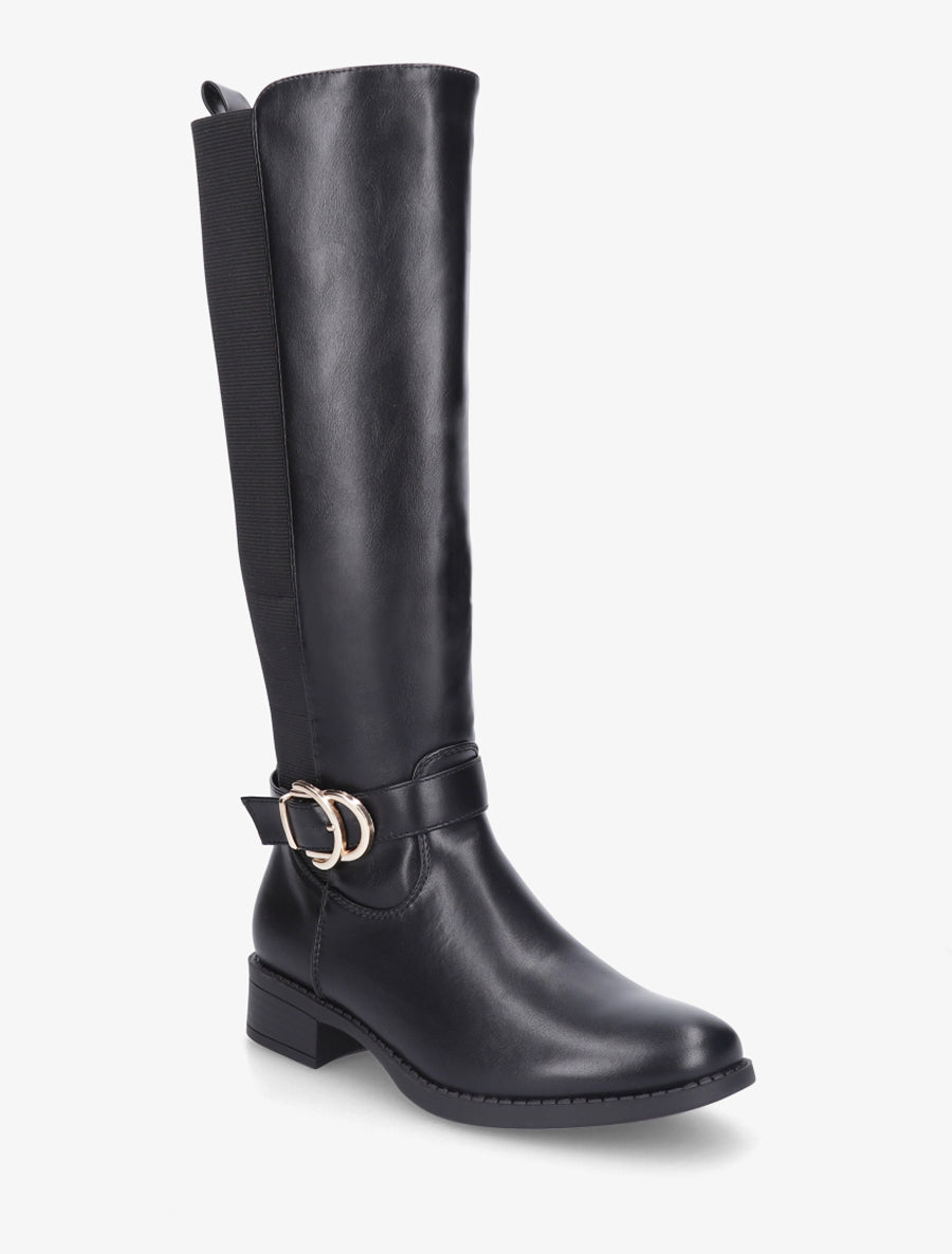 Bottes style cavalière à boucle fantaisie - Noir - 2