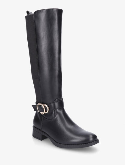 Bottes style cavalière à boucle fantaisie - Noir - 2