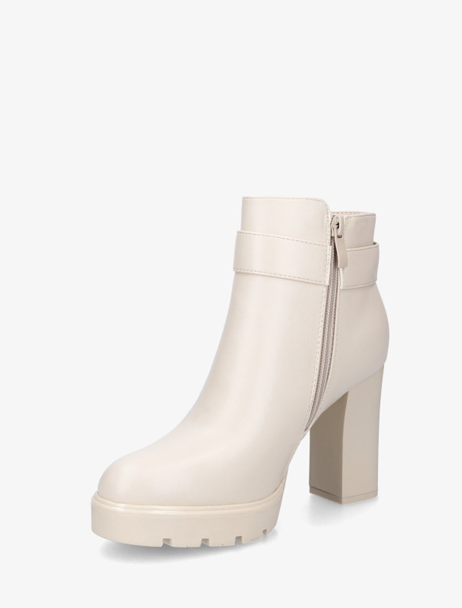 Bottines à talon et boucle fantaisie - Beige - 3