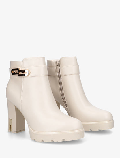 Bottines à talon et boucle fantaisie - Beige - 4