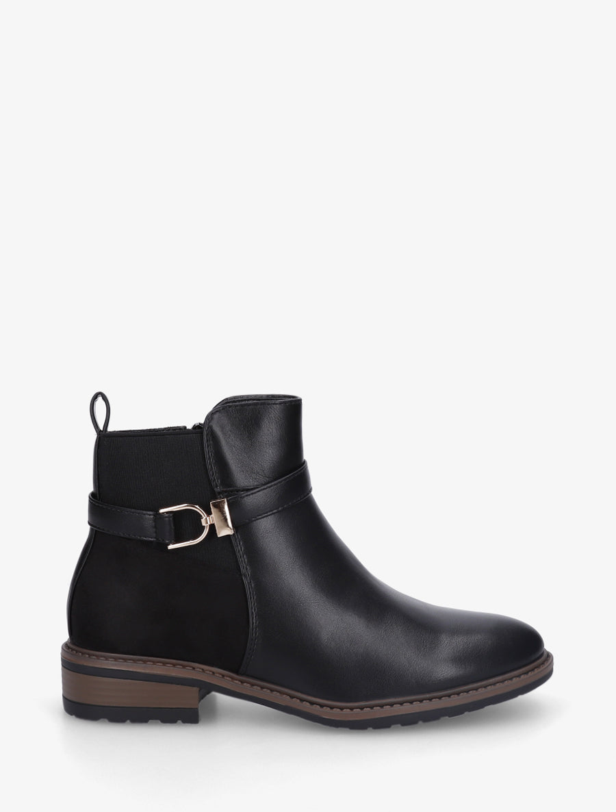 Bottines à boucle bi-matière - Noir - 1