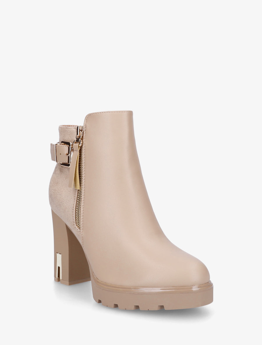Bottines bi-matière à zip - Taupe clair - 2