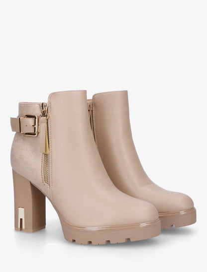Bottines bi-matière à zip - Taupe clair - 4