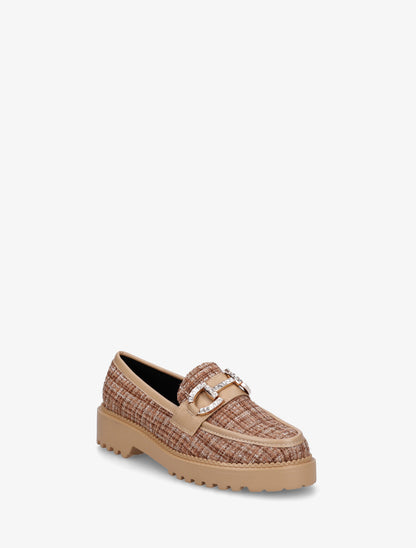 Mocassins en tweed à boucle strassée - Camel - 2