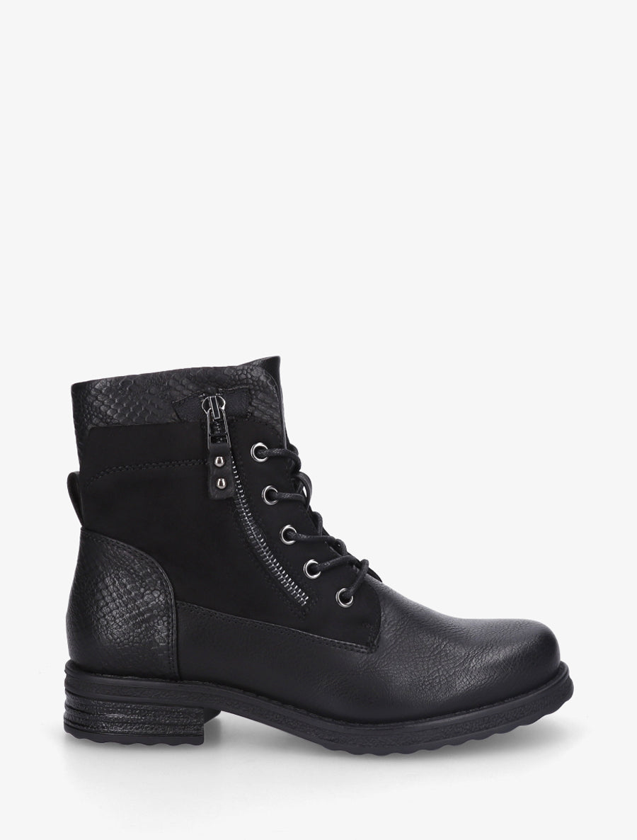 Bottines bimatière à lacets et zip - Noir - 1