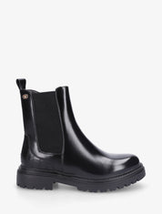 Bottines brillantes à semelle crantée et contrefort croco - Noir - 1