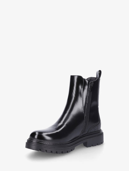 Bottines brillantes à semelle crantée et contrefort croco - Noir - 3