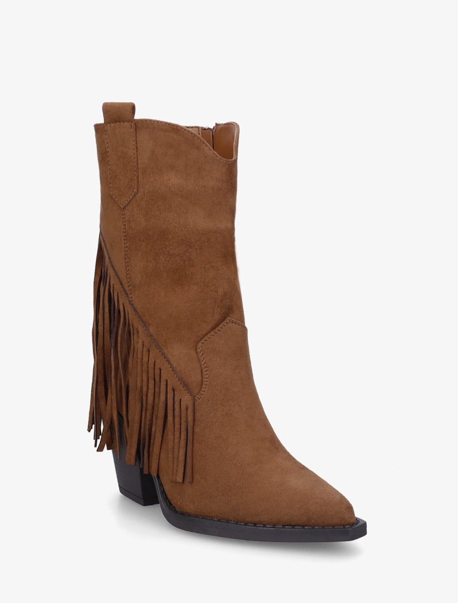 Bottines en suédine à franges - Camel - 2