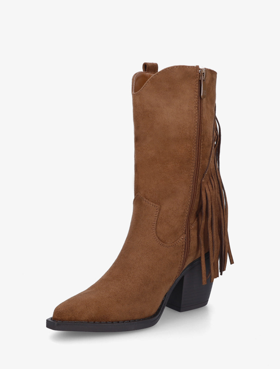 Bottines en suédine à franges - Camel - 3