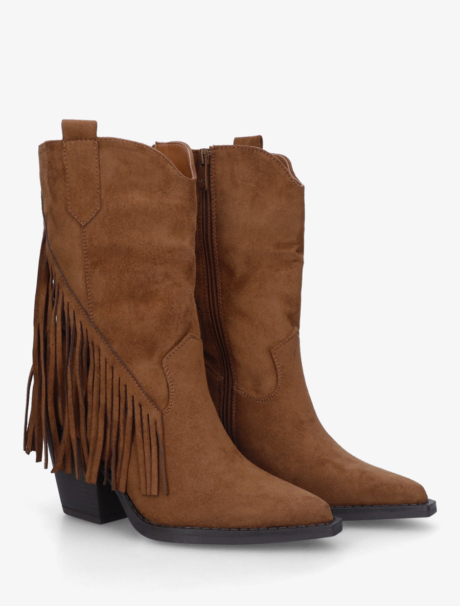 Bottines en suédine à franges - Camel - 4