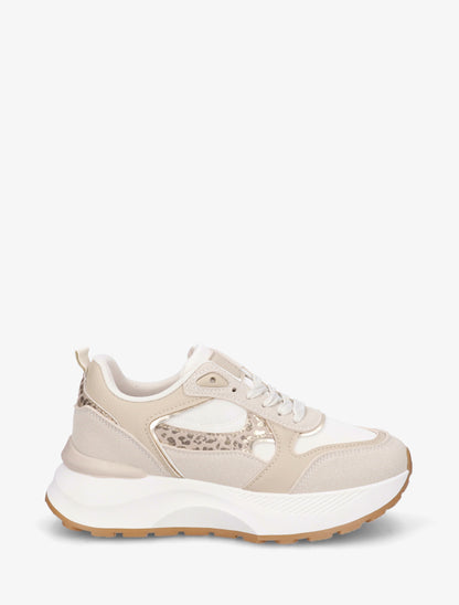 Baskets bimatière à détail léopard - Beige - 1