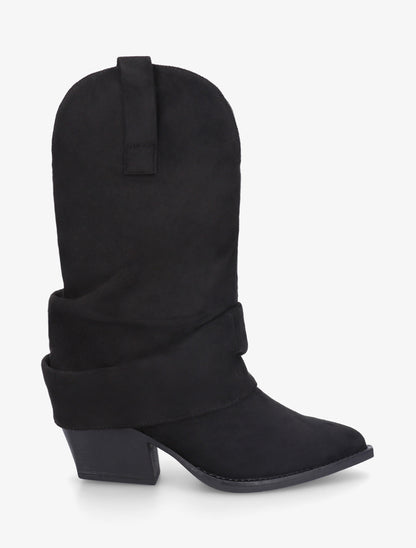 Bottines montantes à revers en suédine - Noir - 1