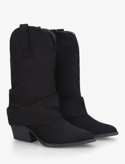 Bottines montantes à revers en suédine - Noir - 4
