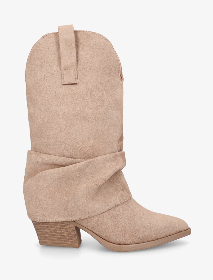 Bottines montantes à revers en suédine - Taupe - 1