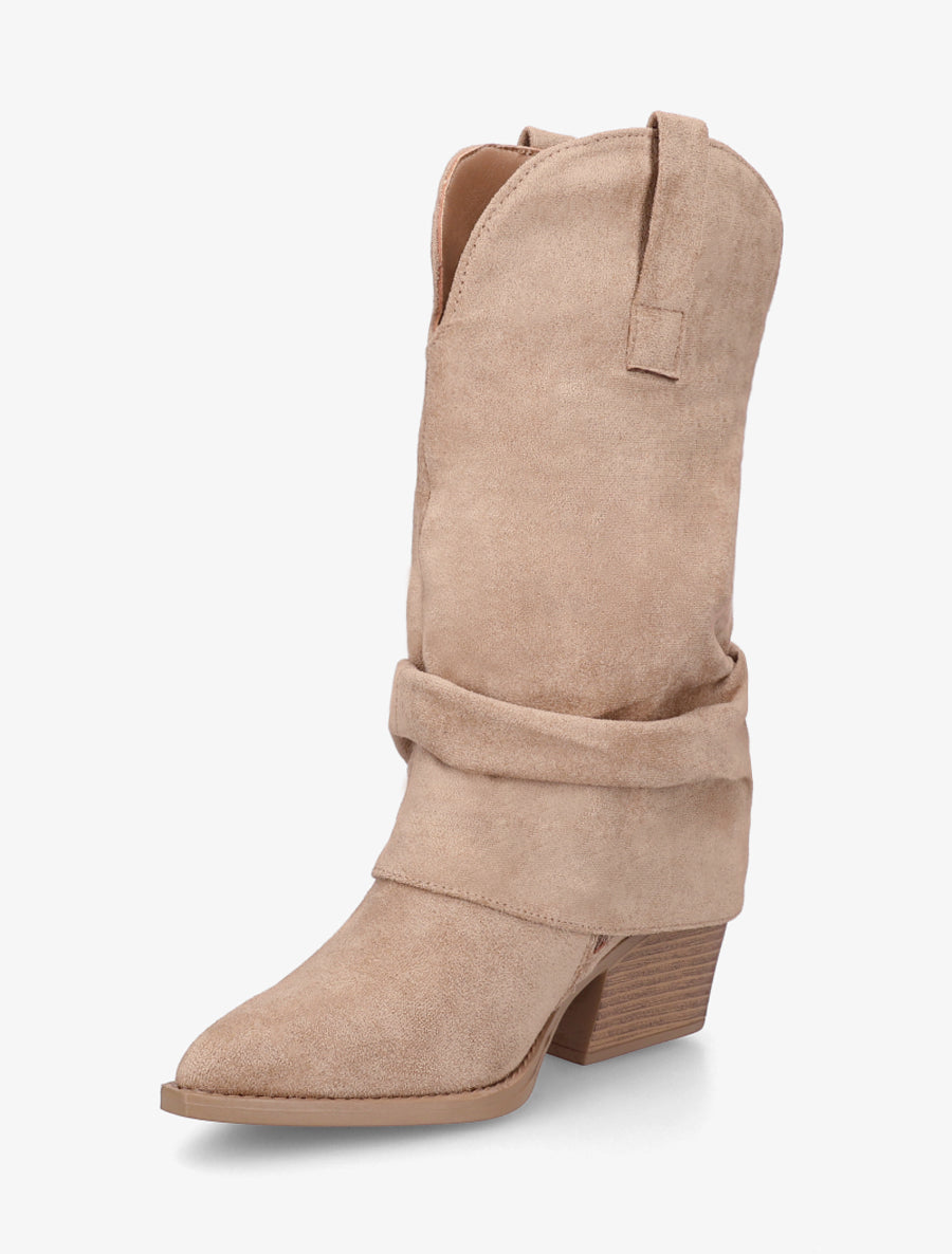 Bottines montantes à revers en suédine - Taupe - 3