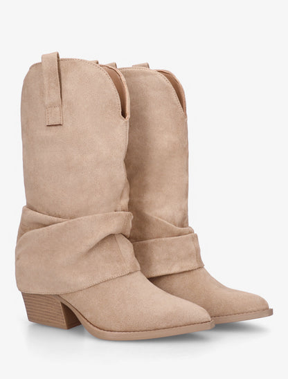 Bottines montantes à revers en suédine - Taupe - 4