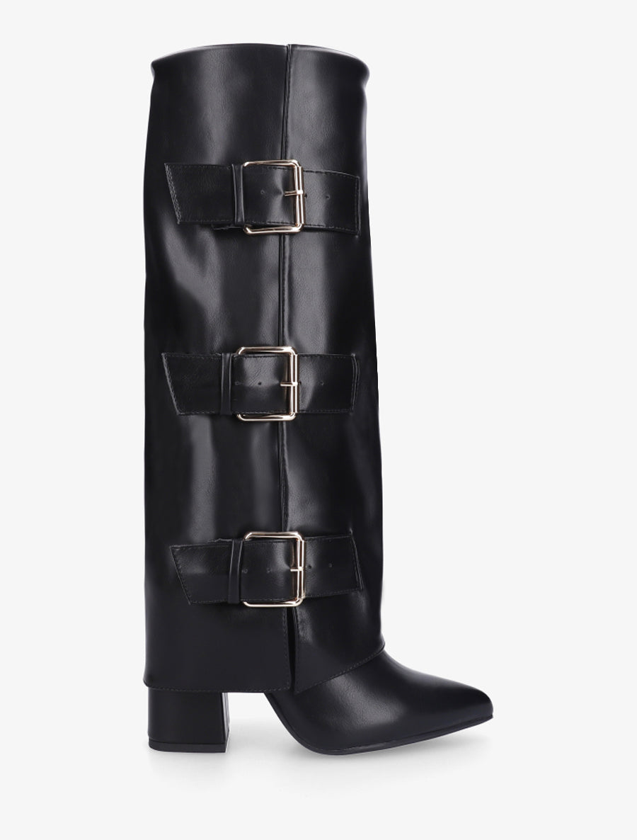Bottes à revers et triple sangles - Noir - 1