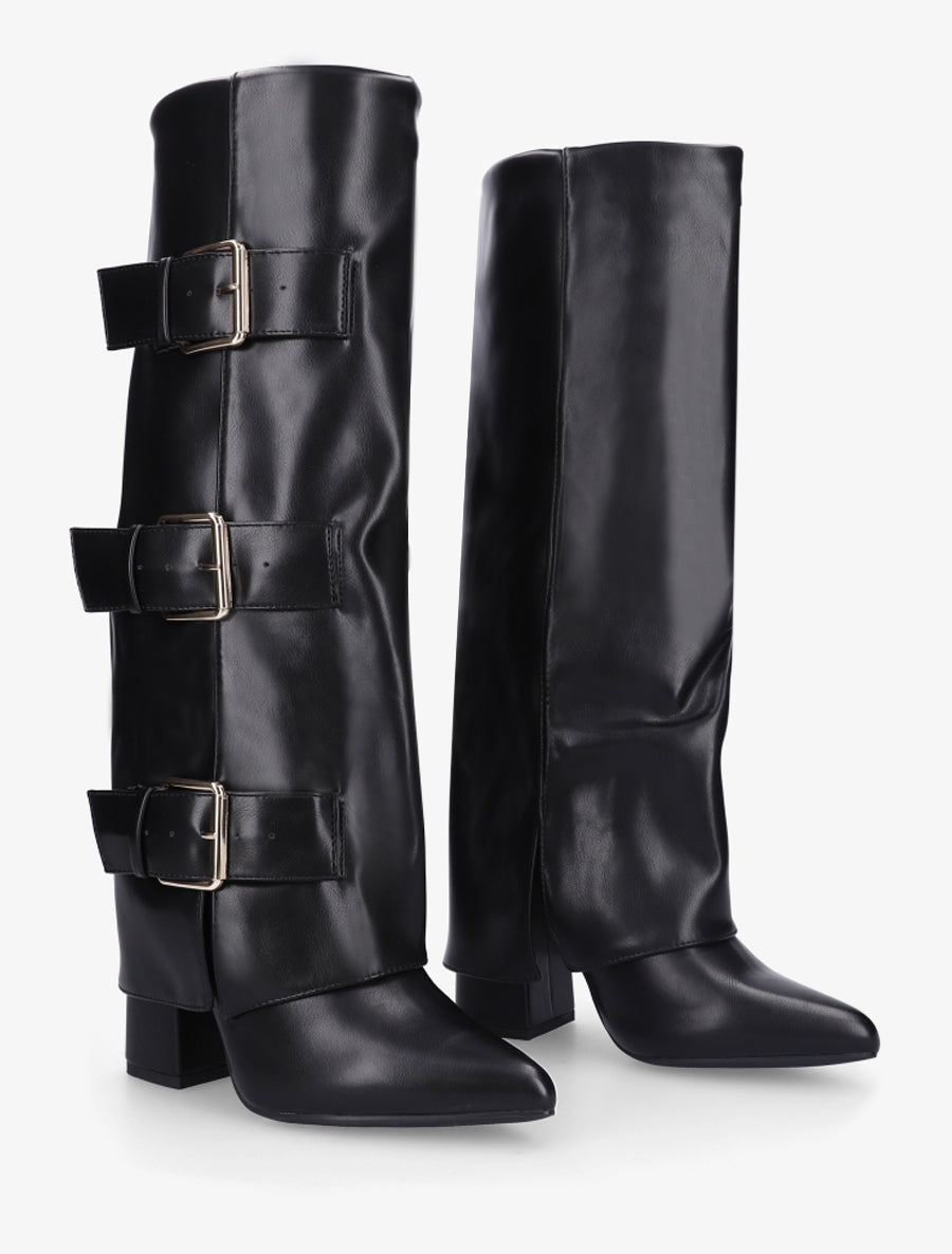 Bottes à revers et triple sangles - Noir - 4