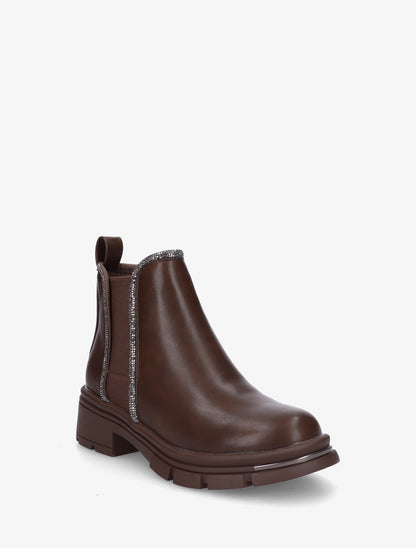 Bottines à cheville ornée de strass - Marron - 2