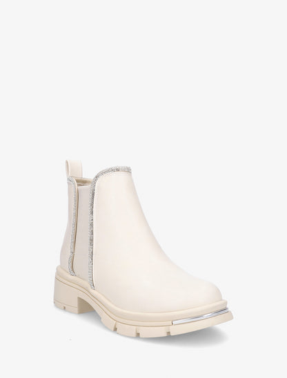 Bottines à cheville ornée de strass - Beige - 2
