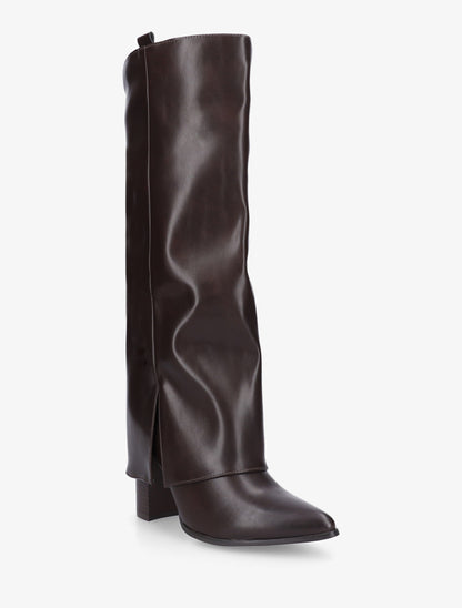 Bottes à revers à talon haut - Marron - 2