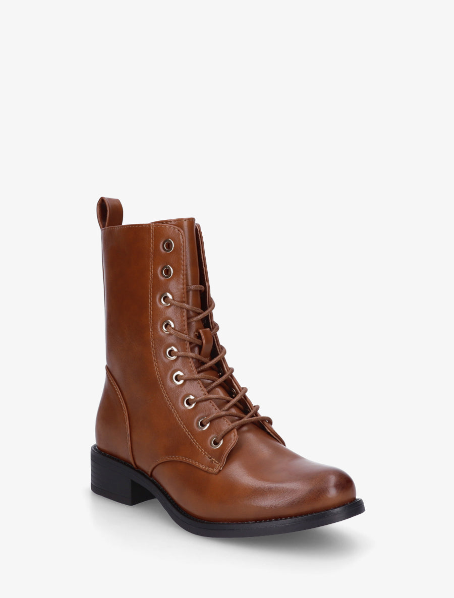 Bottines montantes à lacets en simili - Camel - 2