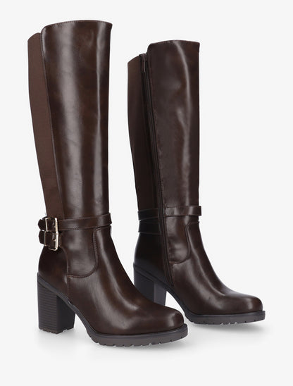 Bottes en simili à double sangles - Marron - 4