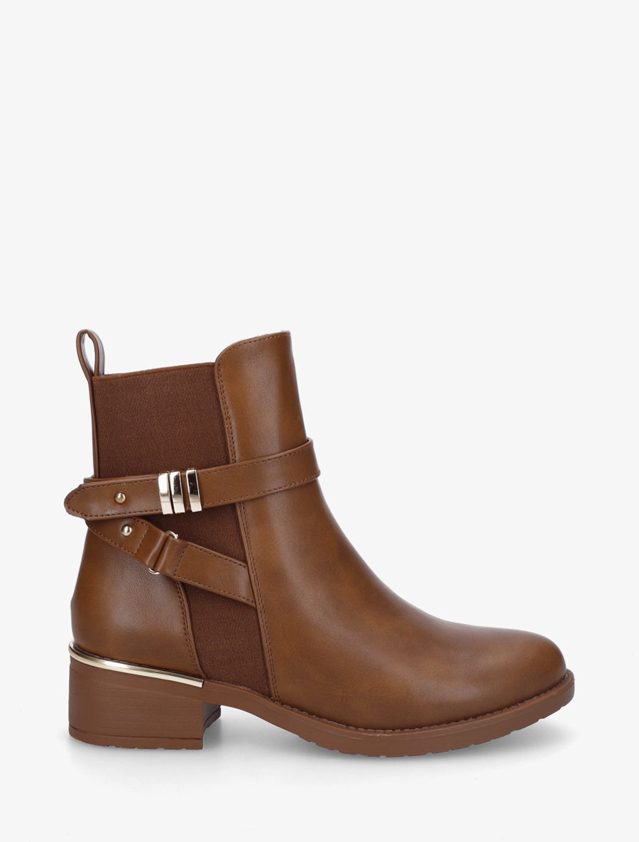 Bottines sanglées à cheville élastiquée - Camel - 1