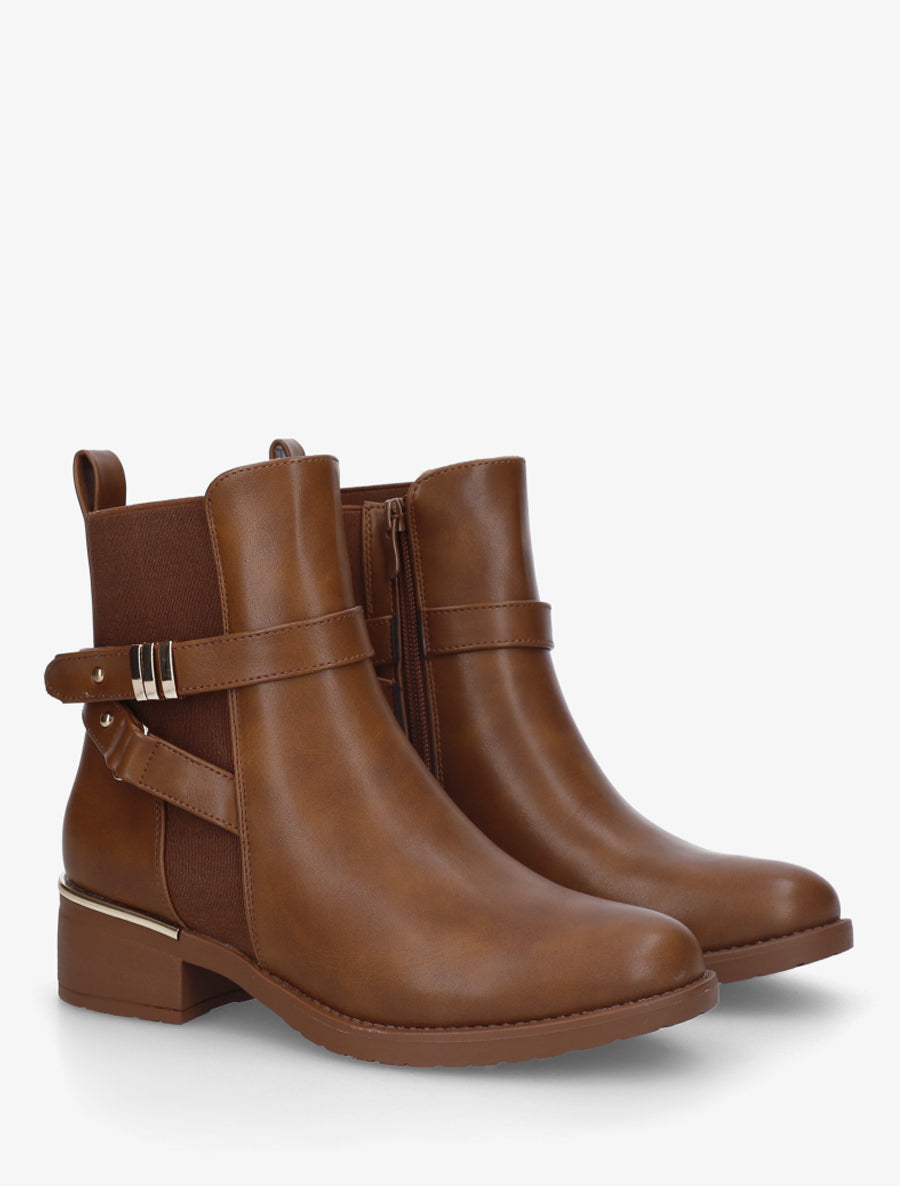 Bottines sanglées à cheville élastiquée - Camel - 4