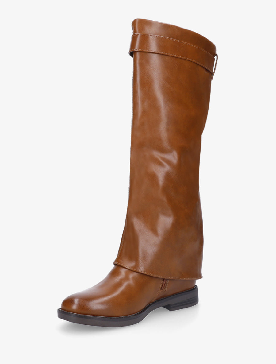 Bottes plates en simili - Camel - 3
