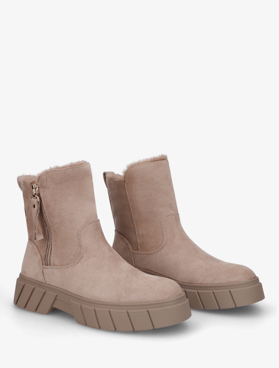 Bottines unies fourrées en suédine - Taupe - 4