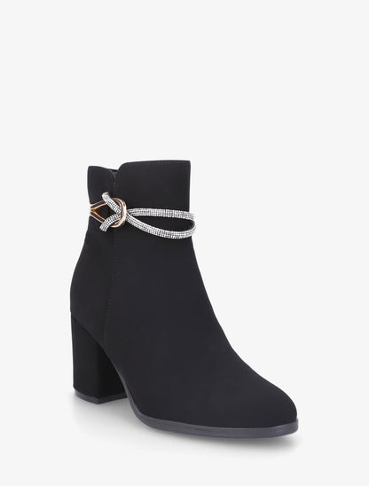 Bottines à empiècement bijou et strass - Noir - 2