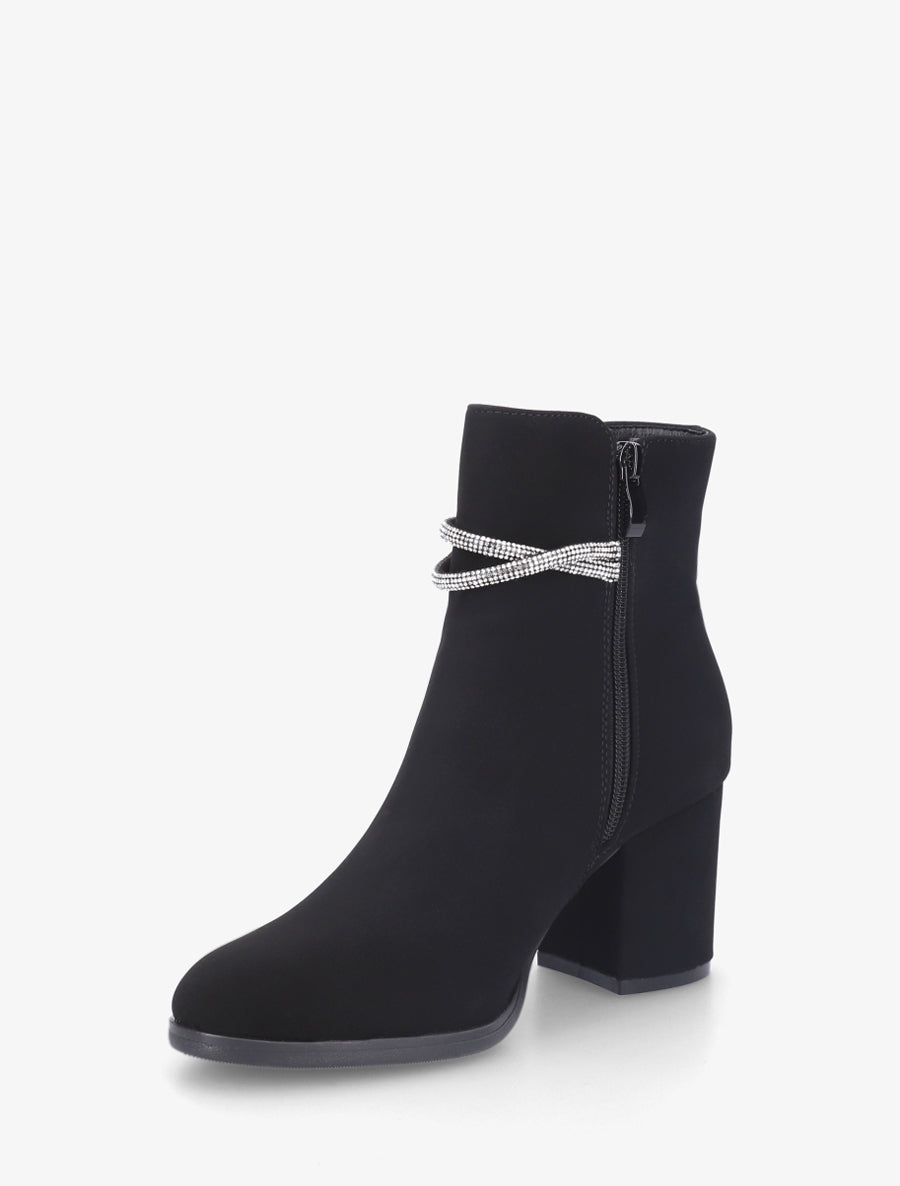 Bottines à empiècement bijou et strass - Noir - 3