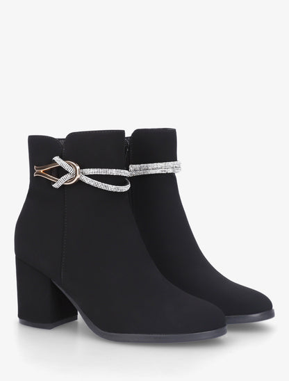 Bottines à empiècement bijou et strass - Noir - 4