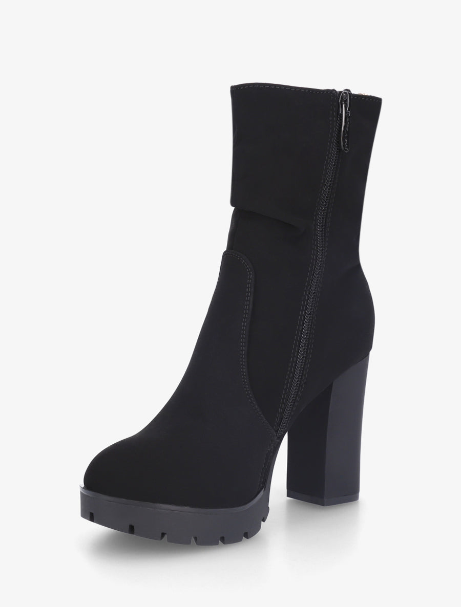 Bottines montantes à talon en suédine - Noir - 3