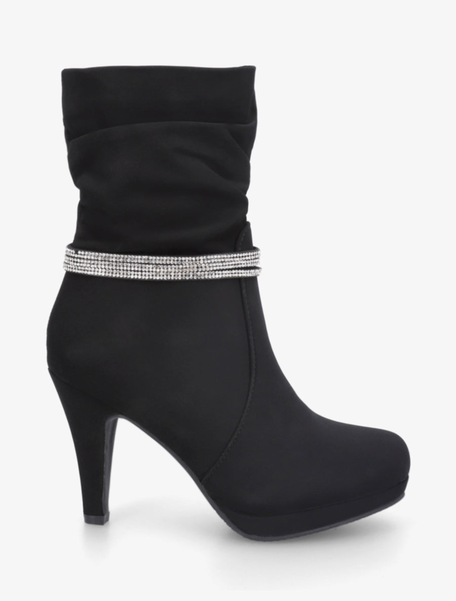 Bottines montantes à empiècement strass - Noir - 1