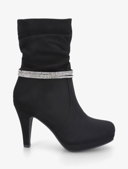 Bottines montantes à empiècement strass - Noir - 1