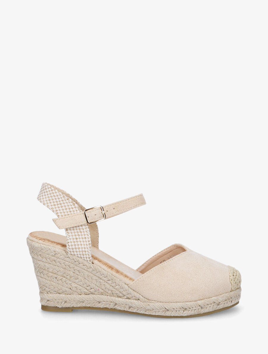 Sandales compensées à bout rond en raphia - Beige - 5