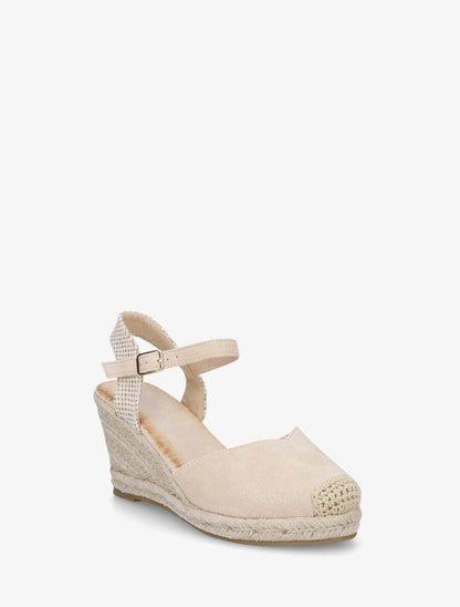Sandales compensées à bout rond en raphia - Beige - 2