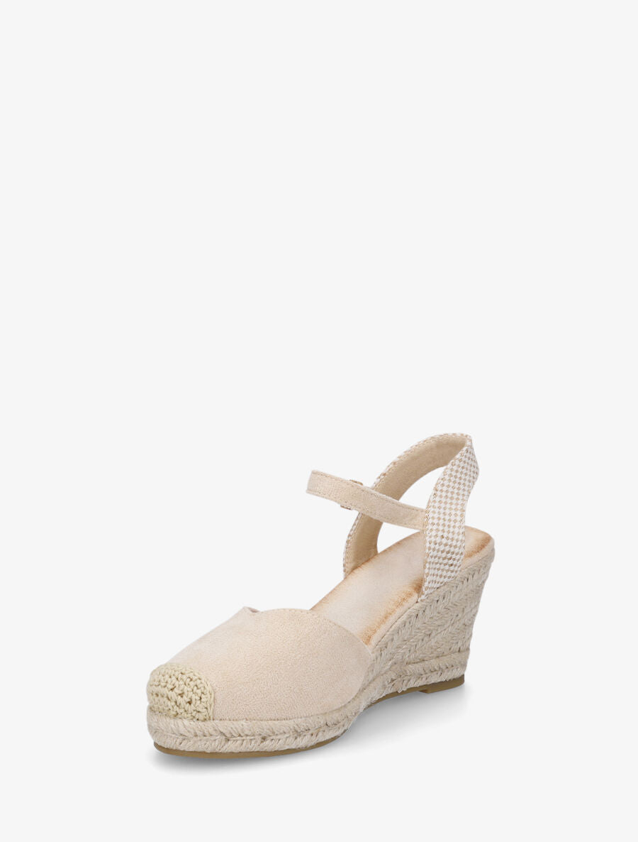Sandales compensées à bout rond en raphia - Beige - 3