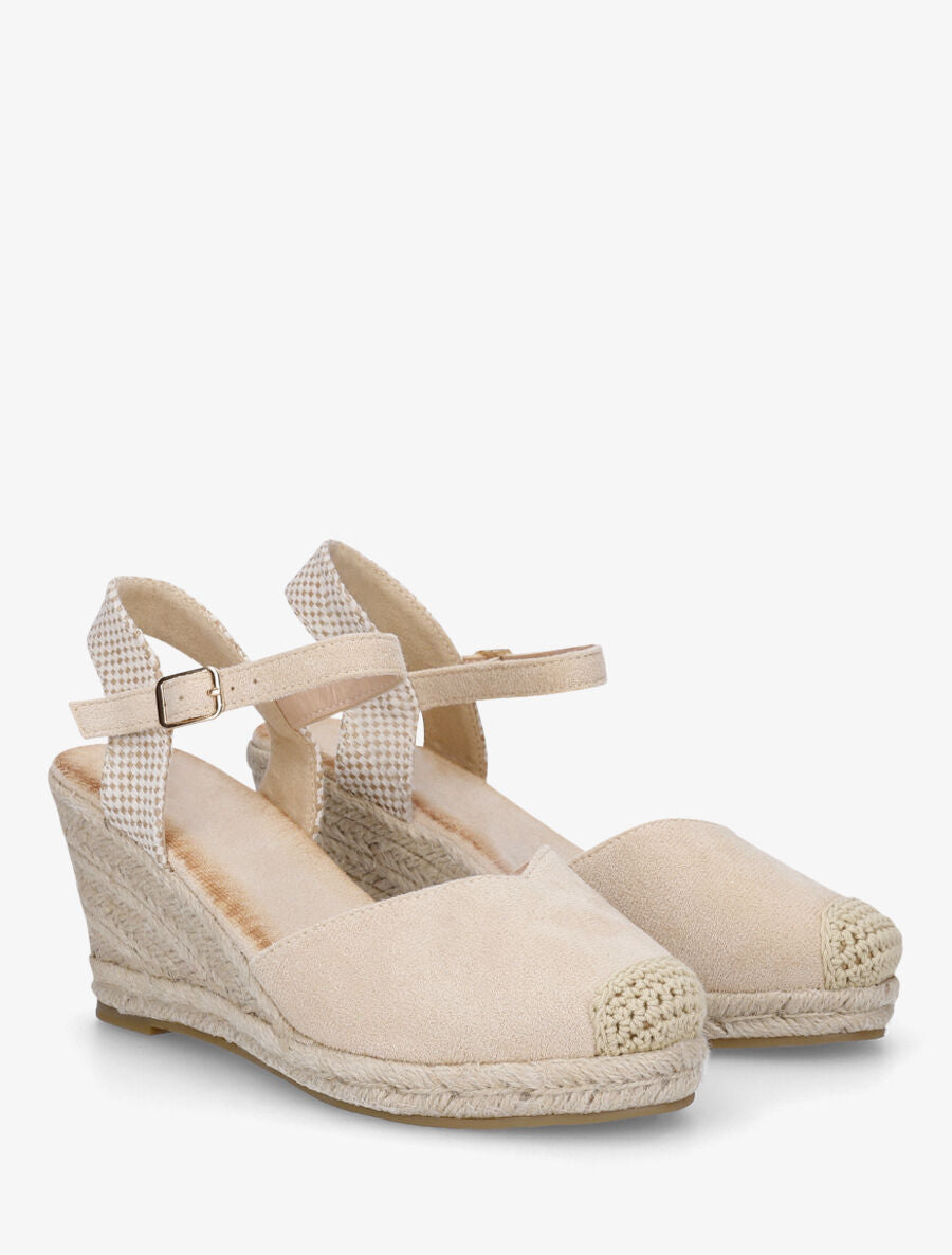 Sandales compensées à bout rond en raphia - Beige - 4