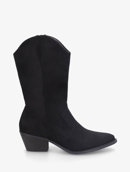 Bottines montantes style santiags en suédine - Noir - 1