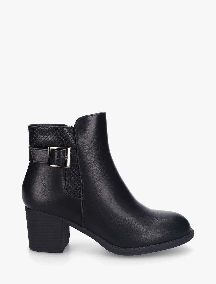 Bottines à boucle et empiècement python - Noir - 1