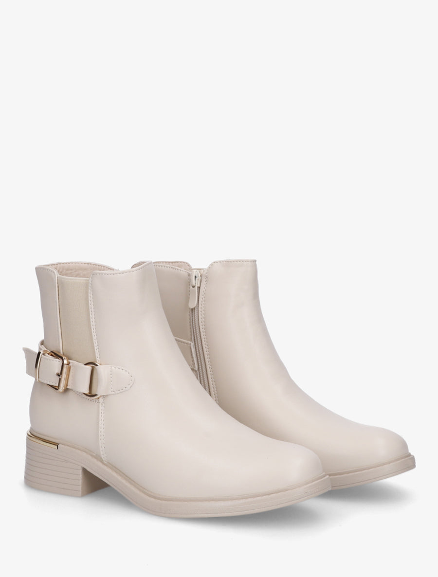 Bottines élastiquées à boucle - Beige - 4