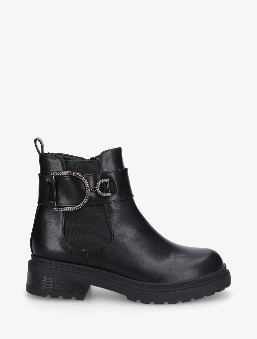 Bottines en simili à cheville élastiquée - Noir - 1