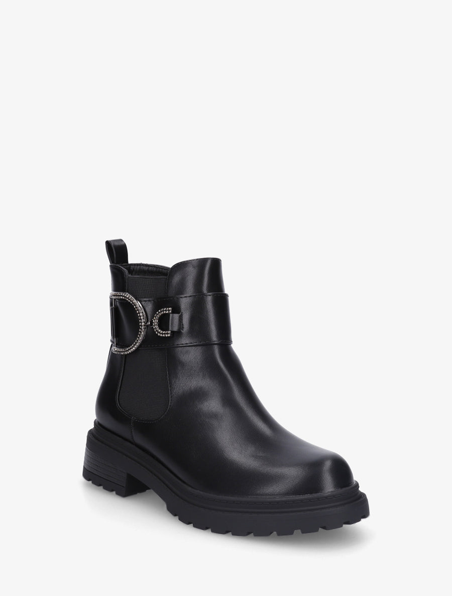 Bottines en simili à cheville élastiquée - Noir - 2