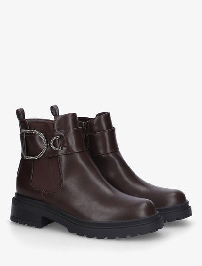 Bottines en simili à cheville élastiquée - Marron - 4
