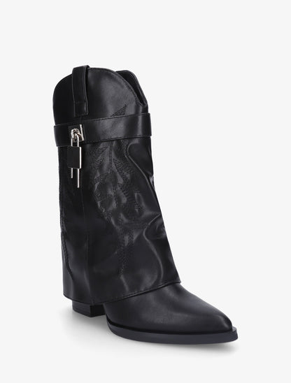 Bottines en simili style santiags à cadenas - Noir - 2