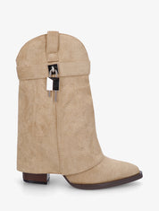 Bottines style santiags brodées à cadenas - Taupe - 1