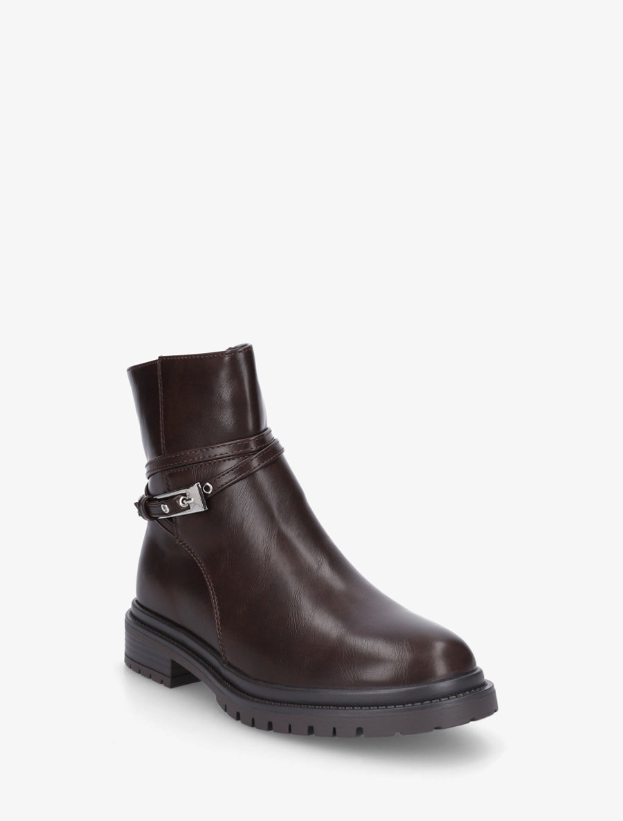 Bottines en simili sanglées - Marron - 2